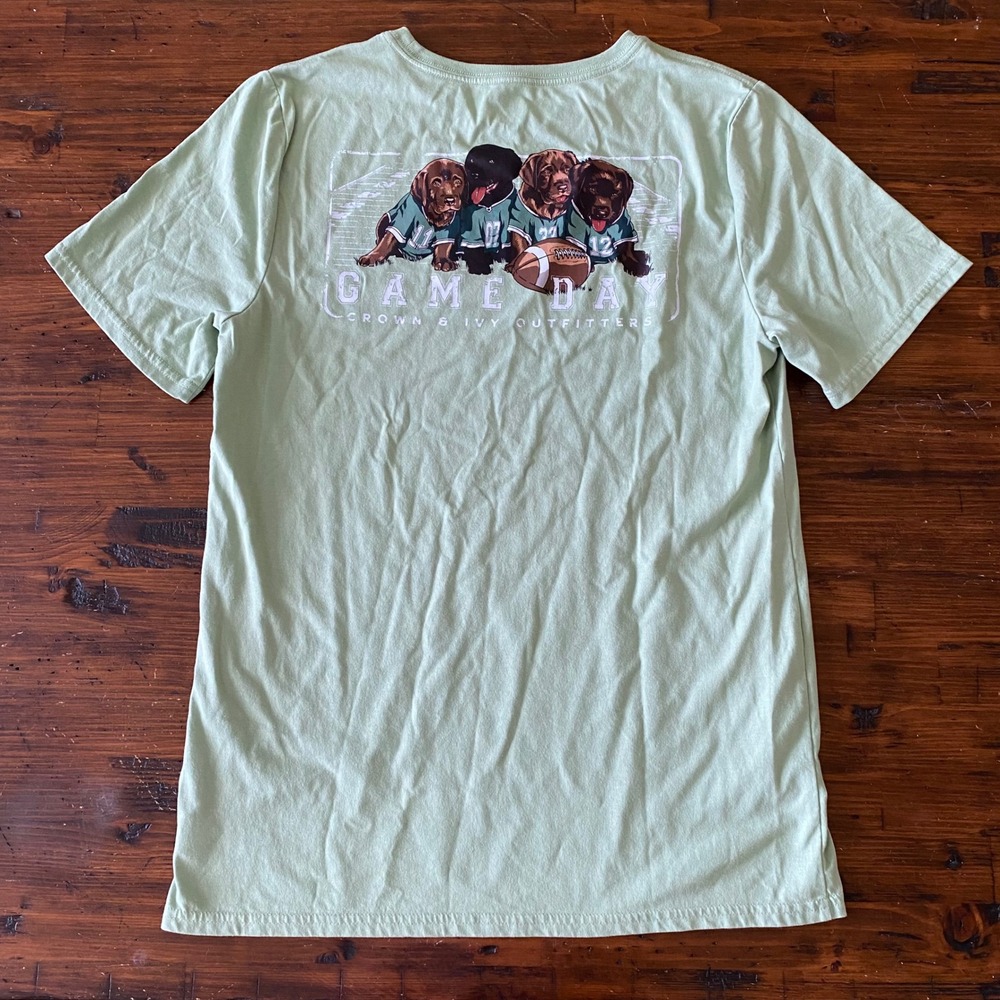 Crown & Ivy Kids Game Day Puppies Football Graphic T-Shirt Green Boys XL
